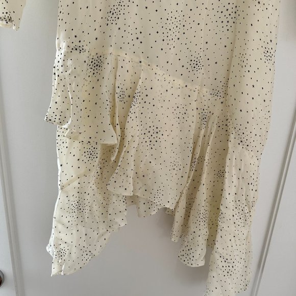 Maje Reto Asymmetric Dress Sz 40 Ecru Cupro Printed Ruffle Trim Long Sleeve - Picture 10 of 11